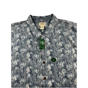 LL Bean Tropics Shirt Men's 2XL Camp Floral Hawaiian Blue Geometric 300229 NWT